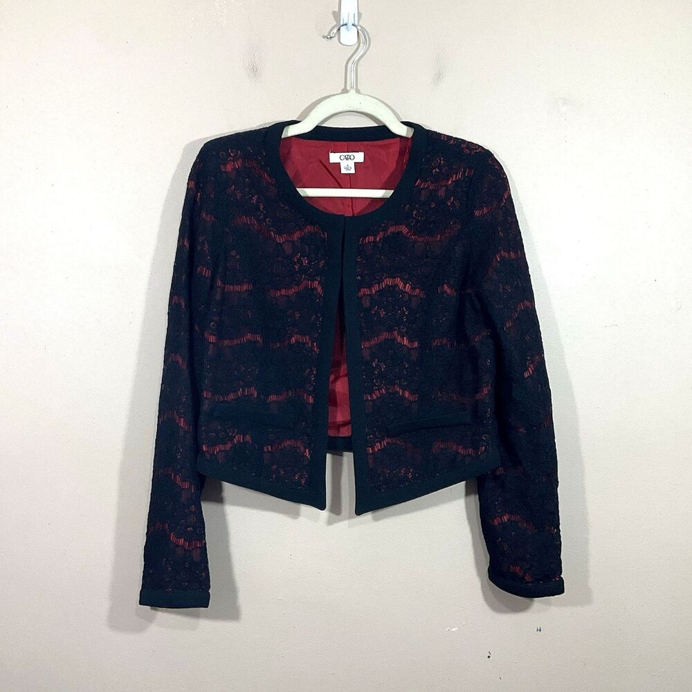 Cato Womens Lace Overlay Cropped Jacket S Black Red Vampire Whimsigoth Goth